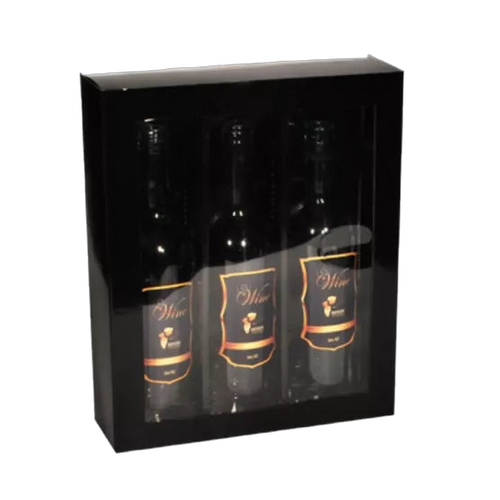 Gift Box Black With Window 3 Bottles