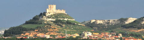 Kasteel van Peñafiel boven het stadje en de wijngaarden van Ribera del Duero