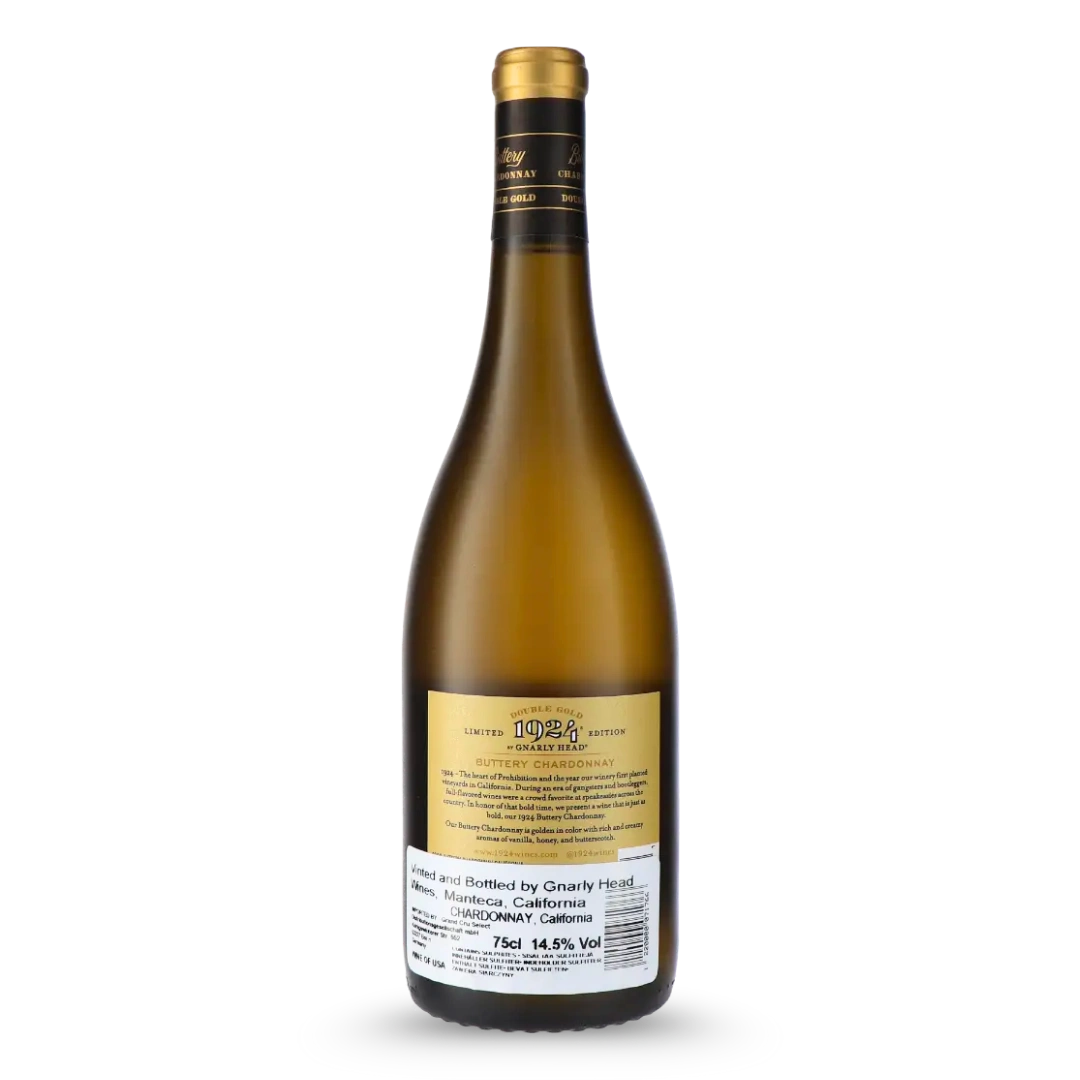 1924 Double Gold Buttery Chardonnay achterkant label