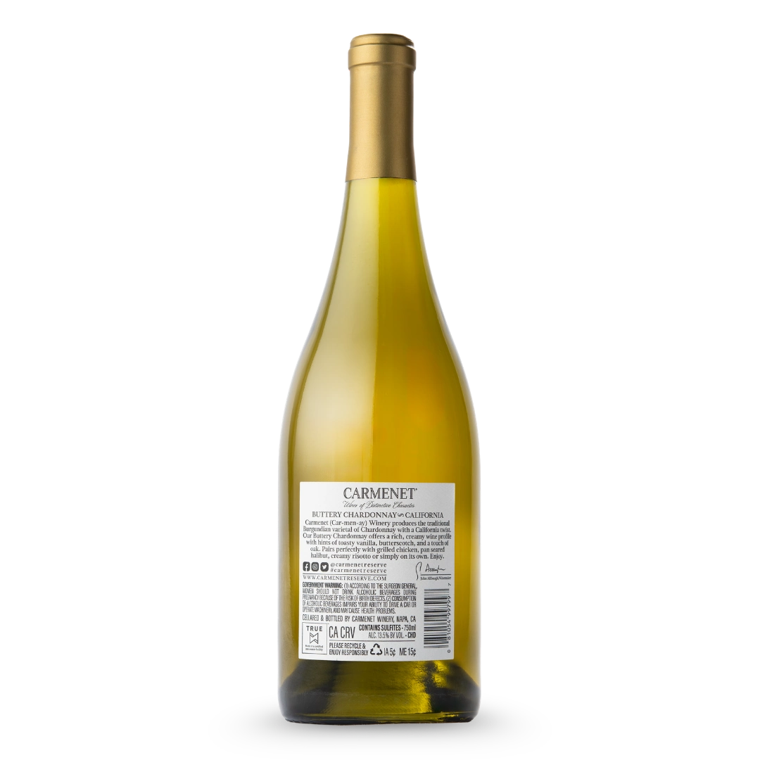 Carmenet Reserve Buttery Chardonnay achterkant label