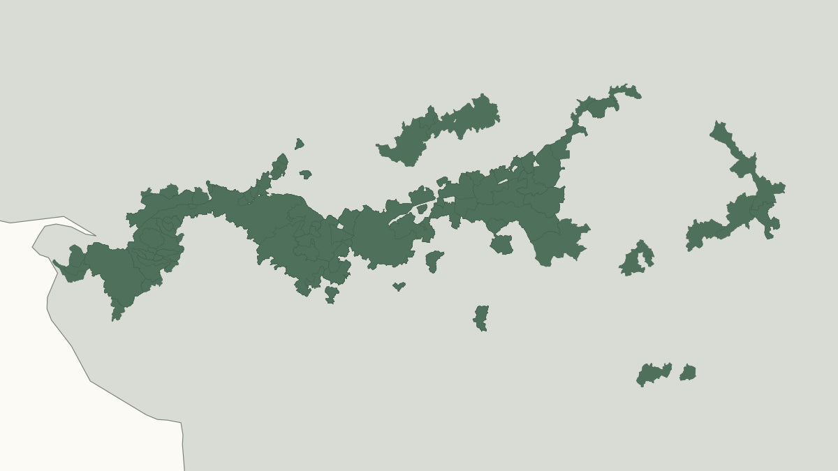 Ingezoomde kaart van de officiële Loire-appellatiegebieden van west naar oost