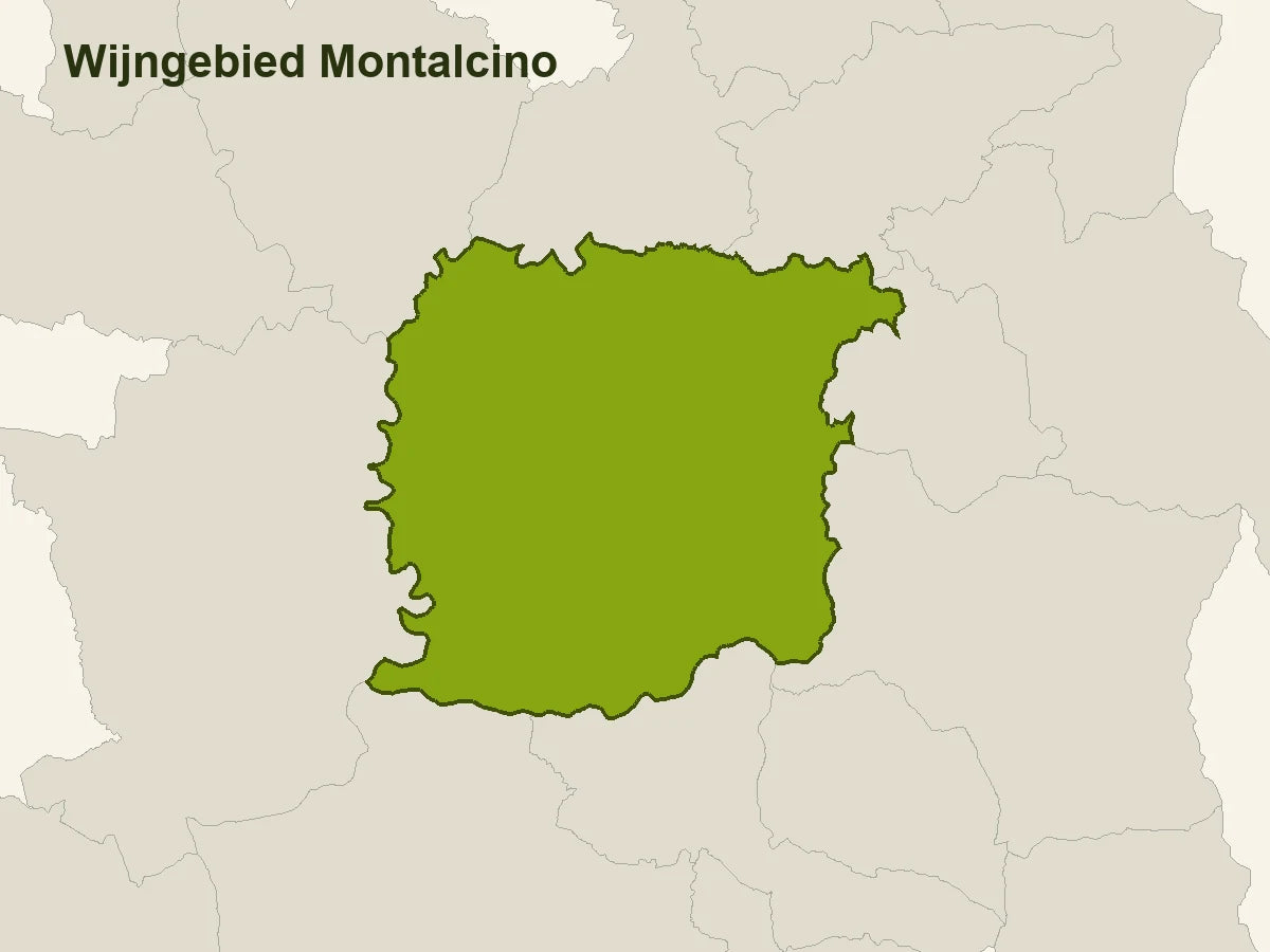 Kaart van het historische wijngebied Montalcino in zijn lokale omgeving
