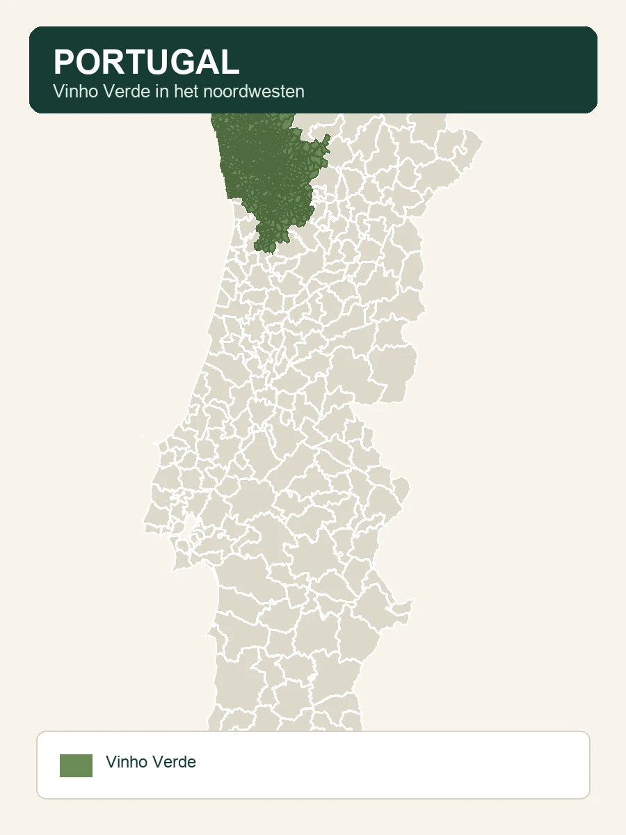 Kaart van Portugal met Vinho Verde in het noordwesten