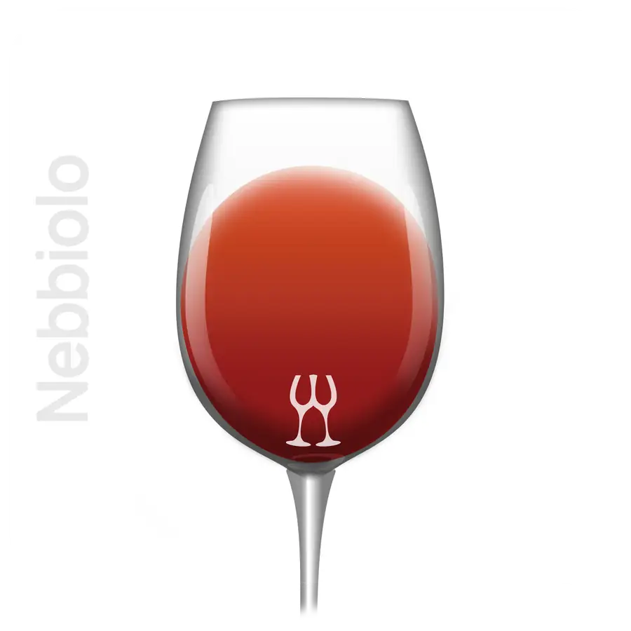 Indicatieve kleur van Nebbiolo in het glas; herkomst, ouderdom en wijnbereiding kunnen de tint veranderen.